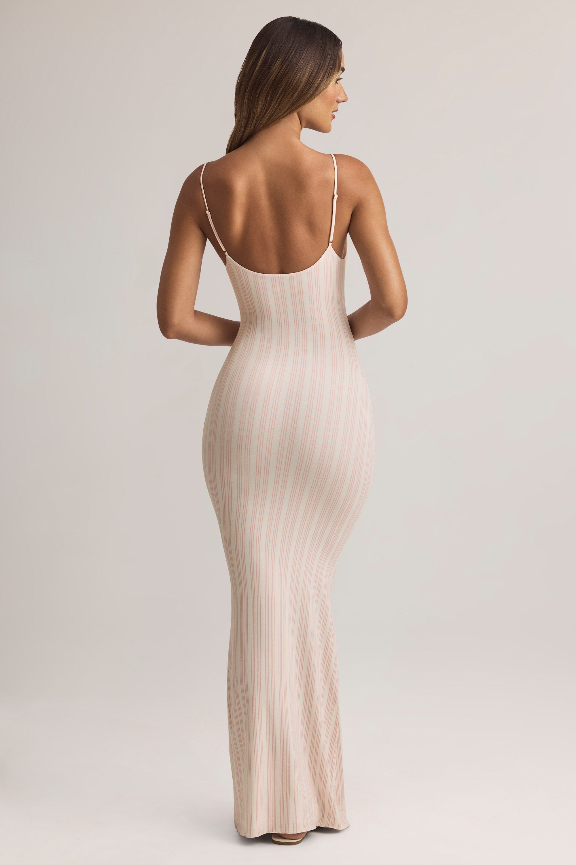 Modal Scoop-Neck Strappy Maxi Dress in Stripe Print
